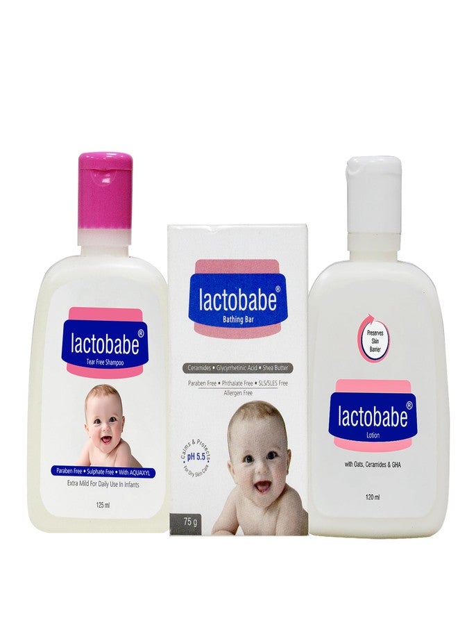 APPLE THERAPEUTICS Lactobabe Baby Travel Pack - Gentle Care Essentials for Baby | Tear-Free Shampoo 125ml | Bathing Bar 75g | Body Lotion 120ml with Oats Ceramide & Gha | Dermatologist Recommended | Pack of 3 - Image 1