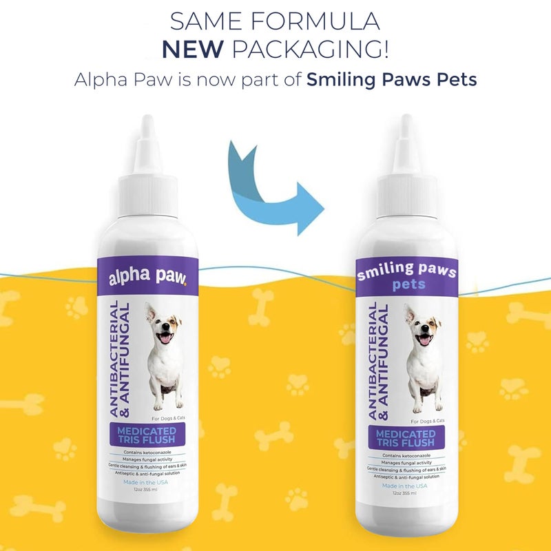 Smiling Paws Pets Medicated Tris Flush Dog Ear Cleaner Solution and Infection Treatment for Dogs and Cats Ear Flush for Dogs Ear Cleaner for Dogs & Cats - Cat & Dog Ear Wash Contains Ketoconazole 12oz - Image 2
