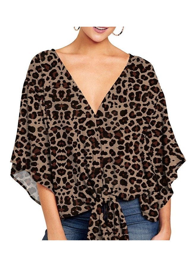 NIBEMINENT V-Neck Casual Shirts Coffee  - Image 1