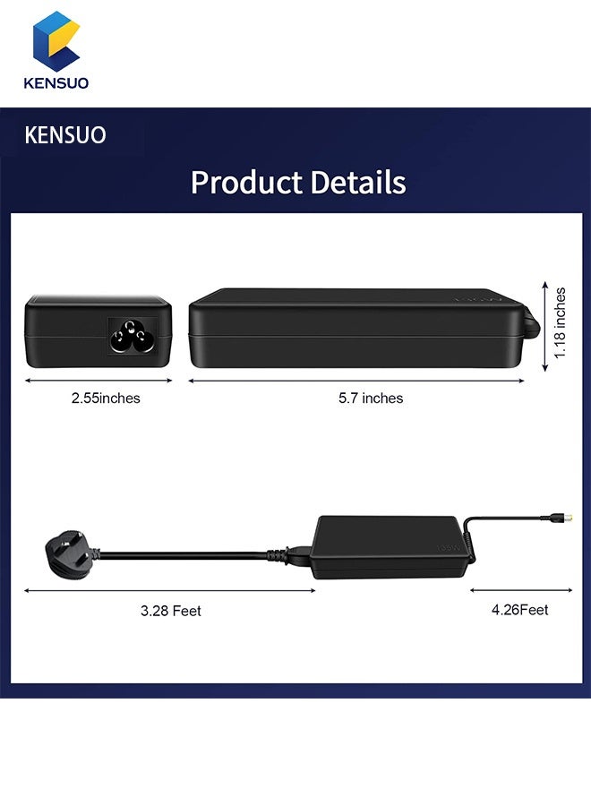 KENSUO 135W USB Laptop Charger Lenovo Power Supply Adapter for Lenovo IdeaPad Y40 Y50 Y70 Y40-70 Y50-70 Y520 Y530 Y70-70 Y700 Y700-15ISK Y7000P ThinkPad T440P T450P T460P T470P T540P W540 W541 ADL135NLC3A  - Image 2