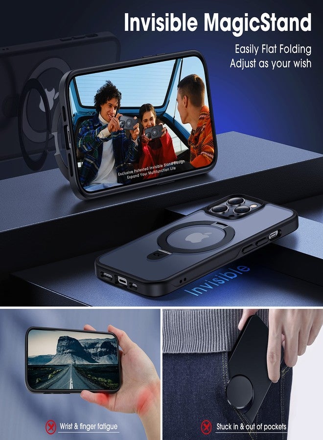 CASEKOO Designed for iPhone 14 Pro Max Case with Magnetic Invisible Stand [Military Drop Protection] [Compatible with MagSafe] Shockproof Slim Translucent Matte Promax Case 6.7", Black - Image 3