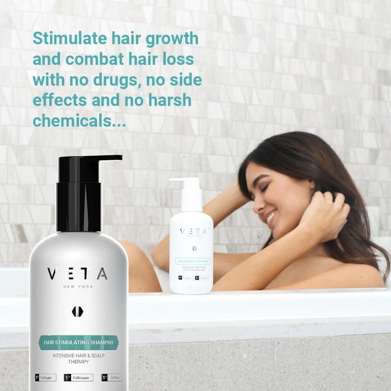 Veta Hair Stimulating Shampoo, 8.5 fl. oz - Sulfate-Free, Restores Growth Cycle, 1% Trichogen, 1% Follicusan, Unscented, Unisex, All Hair Types, Color Treated - Image 4