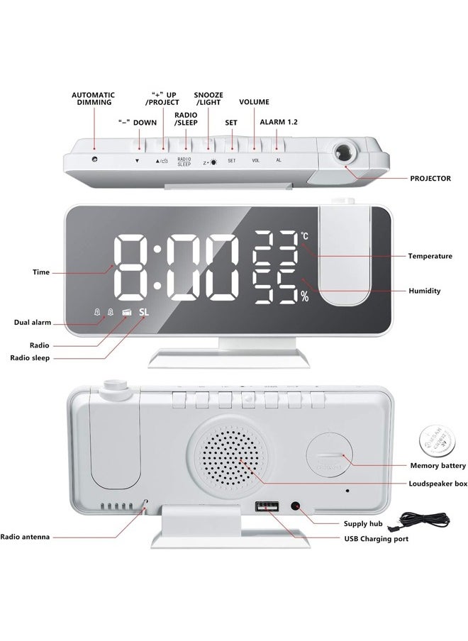 Generic - Projection Alarm Clock Digital Clock with 180° Rotating Projector LED Display USB Charging Progressive Volume 12/24 Hours Bedroom Digital Alarm Clock - Image 1