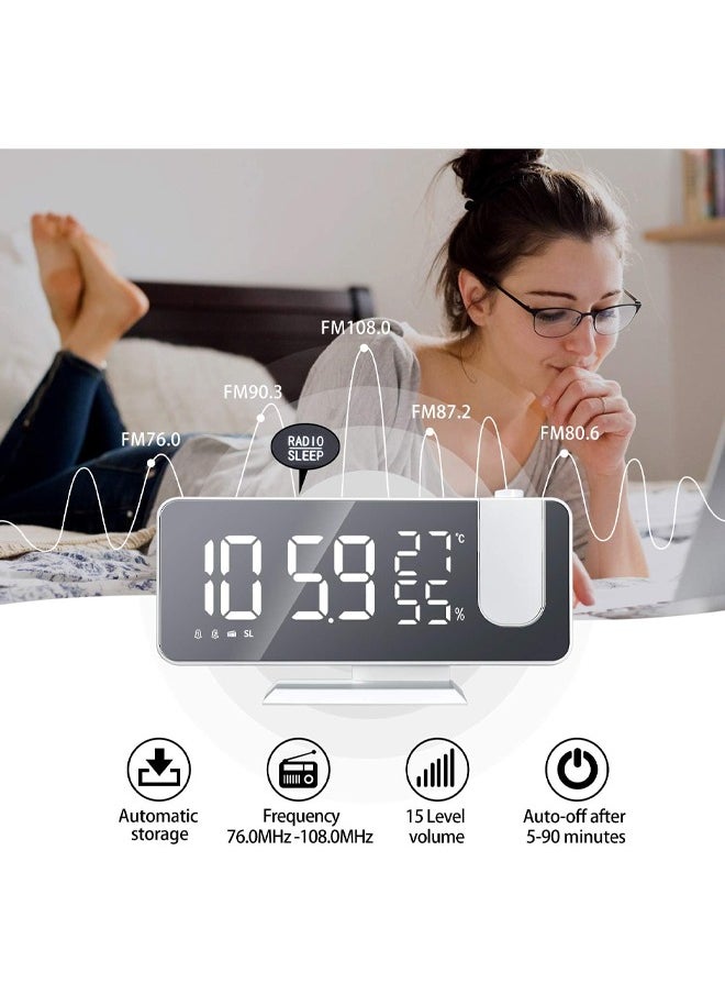Generic - Projection Alarm Clock Digital Clock with 180° Rotating Projector LED Display USB Charging Progressive Volume 12/24 Hours Bedroom Digital Alarm Clock - Image 1