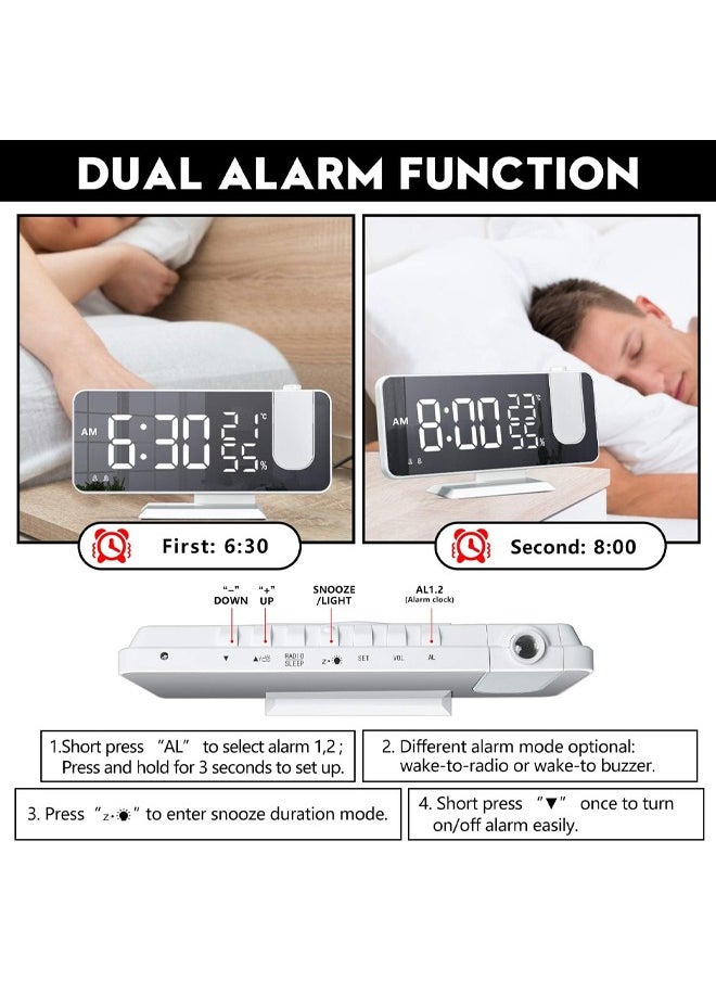Generic - Projection Alarm Clock Digital Clock with 180° Rotating Projector LED Display USB Charging Progressive Volume 12/24 Hours Bedroom Digital Alarm Clock - Image 1