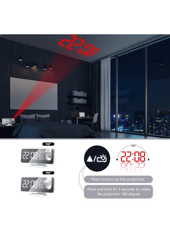 Generic - Projection Alarm Clock Digital Clock with 180° Rotating Projector LED Display USB Charging Progressive Volume 12/24 Hours Bedroom Digital Alarm Clock - Image 1
