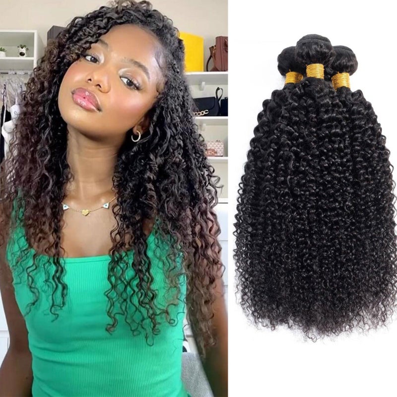 Kinky Curly Human Hair Bundles Water Wave Kinkycurly Hair Weft  Soft Natural Black Hair Weave 3 Bundles 300g 16 18 20 Inches