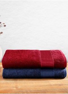 Wakefit Wakefit Terry 100% Cotton Bath Towels| 500 GSM | Bath Towel for Men/Women, Bathing Towel, Towels for Bath Women/Men, 2 Pieces (Chilli Pepper, Navy Blue)  - Image 1