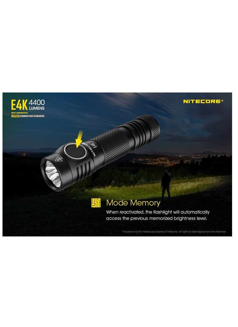 NITECORE - مصباح يدوي NITECORE E4K 4400 لومن EDC مع بطارية قابلة لإعادة الشحن USB-C بسعة 5000 مللي أمبير في الساعة - Image 1