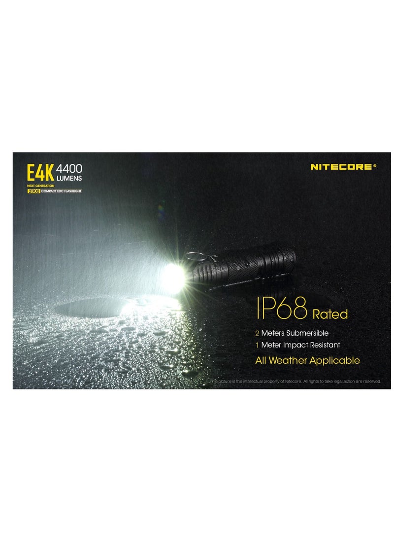 NITECORE - مصباح يدوي NITECORE E4K 4400 لومن EDC مع بطارية قابلة لإعادة الشحن USB-C بسعة 5000 مللي أمبير في الساعة - Image 1