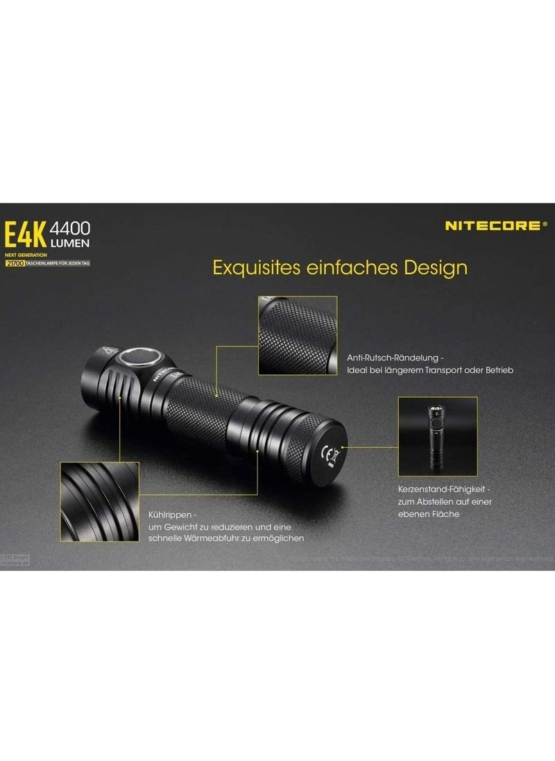 NITECORE - مصباح يدوي NITECORE E4K 4400 لومن EDC مع بطارية قابلة لإعادة الشحن USB-C بسعة 5000 مللي أمبير في الساعة - Image 1