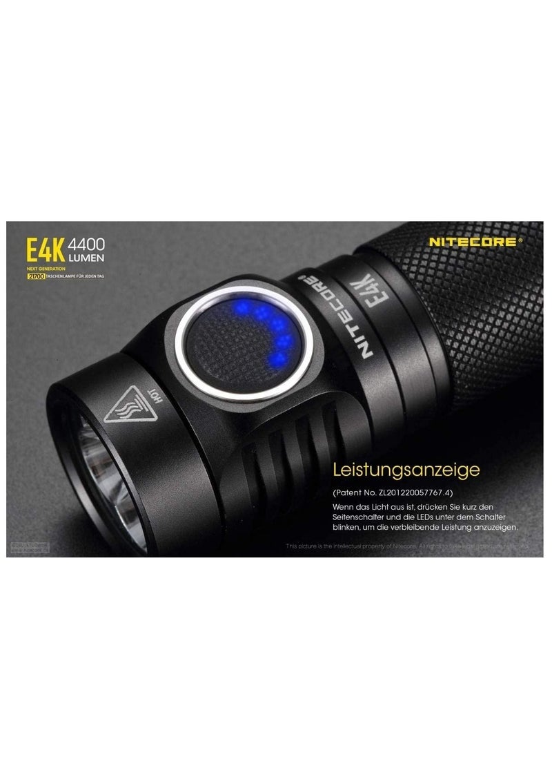NITECORE - مصباح يدوي NITECORE E4K 4400 لومن EDC مع بطارية قابلة لإعادة الشحن USB-C بسعة 5000 مللي أمبير في الساعة - Image 1