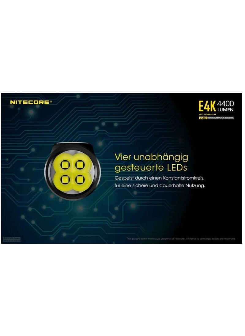 NITECORE - مصباح يدوي NITECORE E4K 4400 لومن EDC مع بطارية قابلة لإعادة الشحن USB-C بسعة 5000 مللي أمبير في الساعة - Image 1