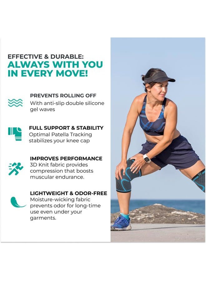 Modvel Compression Knee Brace for Women & Men, 2-Pack Knee Brace for Running Knee Pain, Knee Support Compression Sleeve, Workout Sports Knee Braces for Meniscus Tear, ACL & Arthritis Pain Relief - Image 5