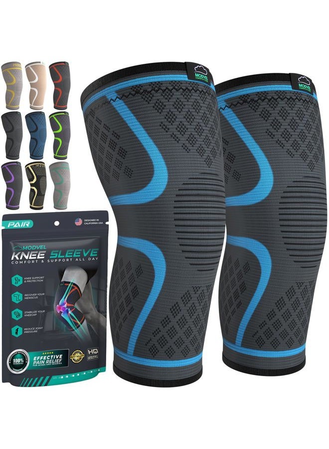 Modvel Compression Knee Brace for Women & Men, 2-Pack Knee Brace for Running Knee Pain, Knee Support Compression Sleeve, Workout Sports Knee Braces for Meniscus Tear, ACL & Arthritis Pain Relief - Image 1