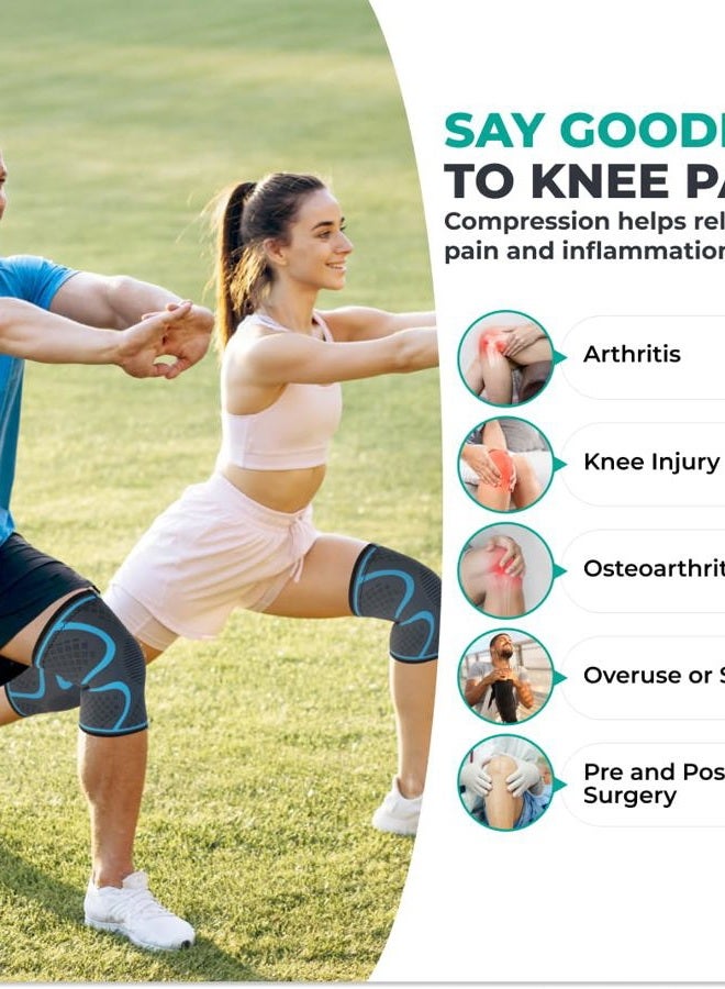 Modvel Compression Knee Brace for Women & Men, 2-Pack Knee Brace for Running Knee Pain, Knee Support Compression Sleeve, Workout Sports Knee Braces for Meniscus Tear, ACL & Arthritis Pain Relief - Image 2
