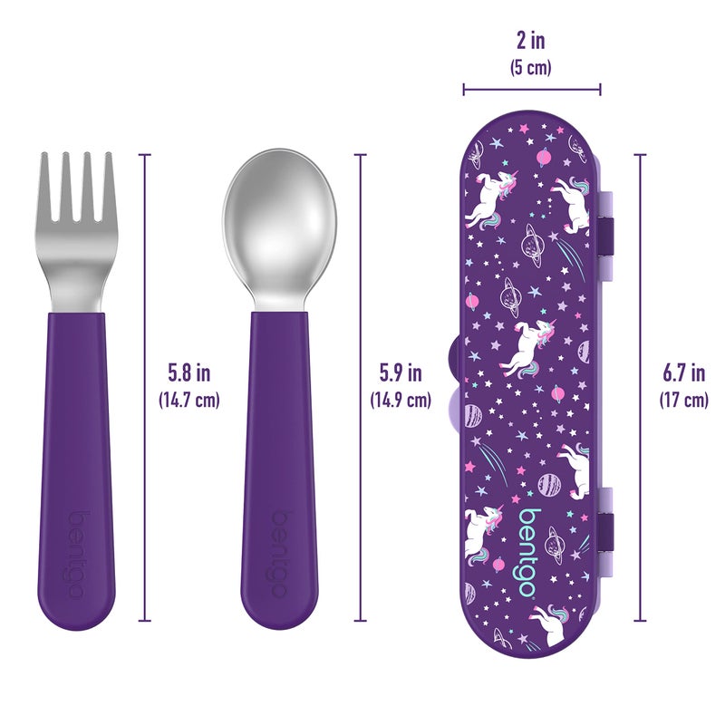 BentgoÂ® Kids Stainless Steel Utensil Set - Reusable Fork, Spoon & Storage Case - High-Grade BPA-Free Stainless Steel, Easy-Grip Handles, Dishwasher Safe for School Lunch, Travel & Outdoors (Unicorn) - Image 5