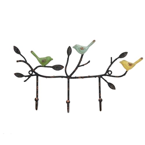 SOFFEE DESIGN Vintage Wall-Mounted Coat Rack with 3 Hooks, Birds Standing on Tree Branch with Rustic Paint Heavy Duty Wall Hanging Key Holder, Farmhouse Coat Hooks for Towels, Hats, Scarves - Image 1