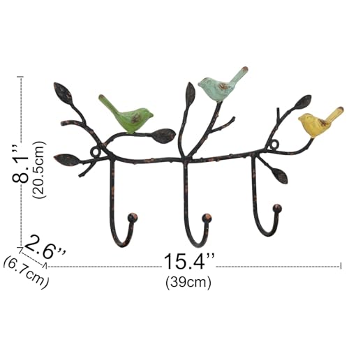 SOFFEE DESIGN Vintage Wall-Mounted Coat Rack with 3 Hooks, Birds Standing on Tree Branch with Rustic Paint Heavy Duty Wall Hanging Key Holder, Farmhouse Coat Hooks for Towels, Hats, Scarves - Image 5