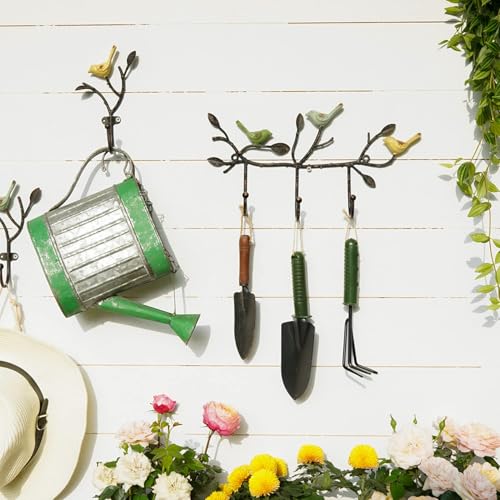 SOFFEE DESIGN Vintage Wall-Mounted Coat Rack with 3 Hooks, Birds Standing on Tree Branch with Rustic Paint Heavy Duty Wall Hanging Key Holder, Farmhouse Coat Hooks for Towels, Hats, Scarves - Image 3