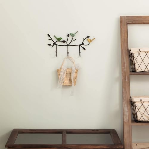 SOFFEE DESIGN Vintage Wall-Mounted Coat Rack with 3 Hooks, Birds Standing on Tree Branch with Rustic Paint Heavy Duty Wall Hanging Key Holder, Farmhouse Coat Hooks for Towels, Hats, Scarves - Image 4