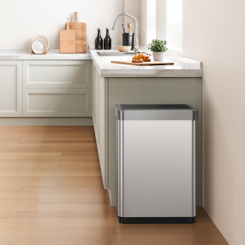 EKO Mirage-X 47 Liter / 12.4 Gallon Touchless Rectangular Motion Sensor Trash Can with Removable Liner, Brushed Stainless Steel Finish - Image 4