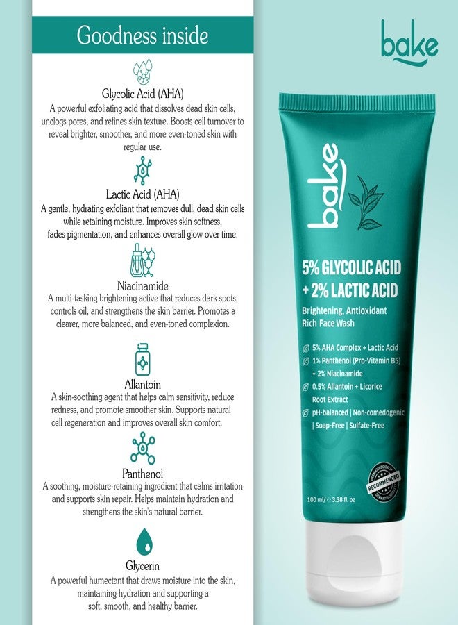 BAKE 5% Glycolic Acid Face Wash for Dark Spots & Pigmentation | For Tan Removal & Dull Skin | Daily Brightening & Glowing Face Wash - 100ml - Image 4