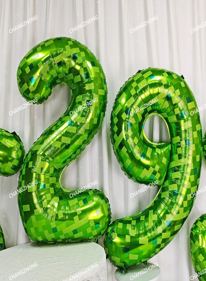 CHANGZHONG 40 Inch Green Pixel Miner Themed Balloon Number Large Mining Foil Balloon 0-9 Suitable Pixel Game Themed Party Children'S Birthday Niversary Celebrations Baby Shower Decoration Supplies (Number 5) - Image 4