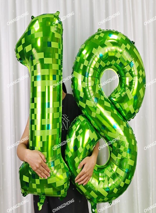 CHANGZHONG 40 Inch Green Pixel Miner Themed Balloon Number Large Mining Foil Balloon 0-9 Suitable Pixel Game Themed Party Children'S Birthday Niversary Celebrations Baby Shower Decoration Supplies (Number 5) - Image 5