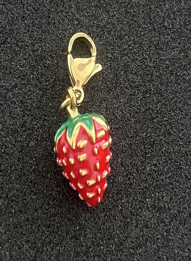 AMOBESTER 3D Strawberry Clip-On Charms Stainless Steel Fruit Pendant for DIY Jewelry, Necklace, Bracelet, Zipper Pull– Cute Kawaii Charms for Crafting - Image 2