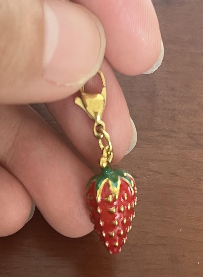 AMOBESTER 3D Strawberry Clip-On Charms Stainless Steel Fruit Pendant for DIY Jewelry, Necklace, Bracelet, Zipper Pull– Cute Kawaii Charms for Crafting - Image 3