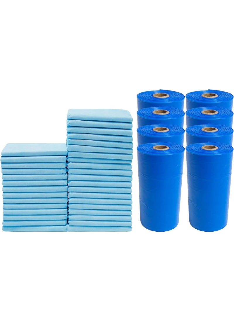 Cute 'n' Cuddle Cute 'n' Cuddle – 180 Pcs Disposable Changing Mats and Scented Bags – Blue – 90 Changing Mats (60×45 cm) + 90 Blue Scented Diaper Bags  - Image 1