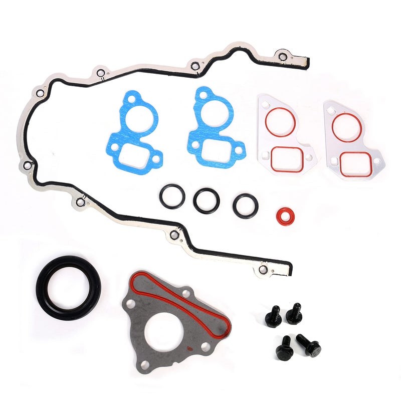 JAVOUKA Timing Cover Gasket Set for LS Camshaft Thrust Retainer Plate Seal Cam wBoltWater Pump GasketCrankshaft Sealfor GM Gen III IV V LS1 LT1 L86 L84 LT4 LQ4 LS2 LS348536062L