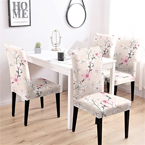 BRIDA® Polyester Spandex Stretchable Floral Geometric Printed Dining Chair Covers Elastic Chair Seat Case Protector, Slipcovers (4 Chair Cover, Peach Flowers) - Image 2