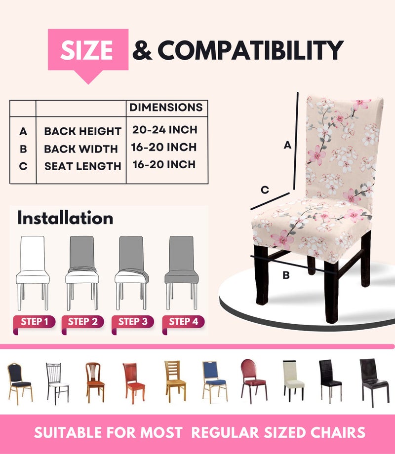 BRIDA® Polyester Spandex Stretchable Floral Geometric Printed Dining Chair Covers Elastic Chair Seat Case Protector, Slipcovers (4 Chair Cover, Peach Flowers) - Image 5