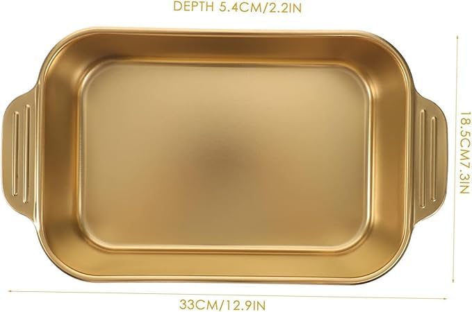 Kruvad Brass Color Steel Rectangular Lasagna Pan Deep Roasting Pan Fish Cake Baking Tray Food Dish Serving Platter Dishwasher Safe for Cooking Turkey Beef and More Golden Deep Dish - Image 2