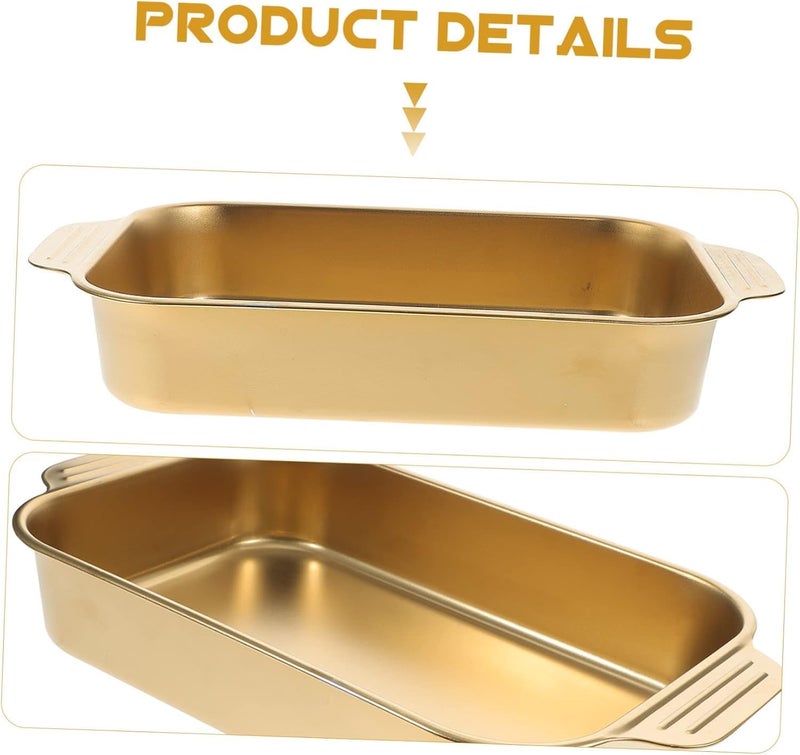 Kruvad Brass Color Steel Rectangular Lasagna Pan Deep Roasting Pan Fish Cake Baking Tray Food Dish Serving Platter Dishwasher Safe for Cooking Turkey Beef and More Golden Deep Dish - Image 3