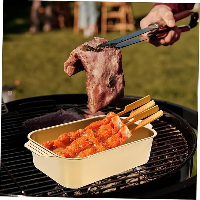 Kruvad Brass Color Steel Rectangular Lasagna Pan Deep Roasting Pan Fish Cake Baking Tray Food Dish Serving Platter Dishwasher Safe for Cooking Turkey Beef and More Golden Deep Dish - Image 4