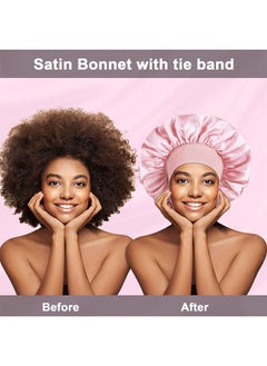 BOFAN Bonnet with Tie Band, Satin Hair Silk Bonnet for Sleeping Women, Sleep Bonnets for Women, Double Layer Sleep Cap for Curly Hair Braids（Pink）  - Image 2