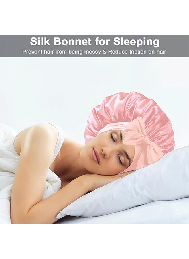 BOFAN Bonnet with Tie Band, Satin Hair Silk Bonnet for Sleeping Women, Sleep Bonnets for Women, Double Layer Sleep Cap for Curly Hair Braids（Pink）  - Image 4