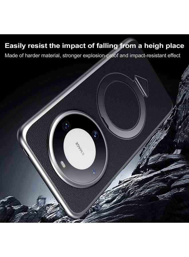 Case For Huawei Mate 60 Pro / Mate 60 Pro+ Top Grain Leather MagSafe Magnetic Holder Phone Case