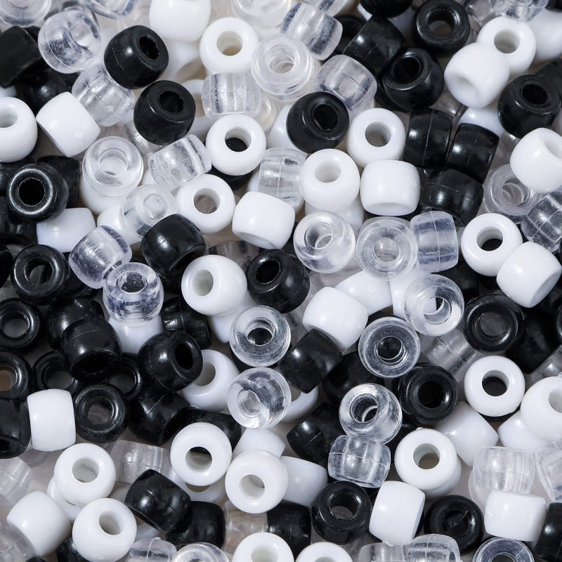 ANCADN 1000Pcs Black and White Pony Beads Hair BeadsPony Beads BulkBeads for Bracelets Making 6  9black