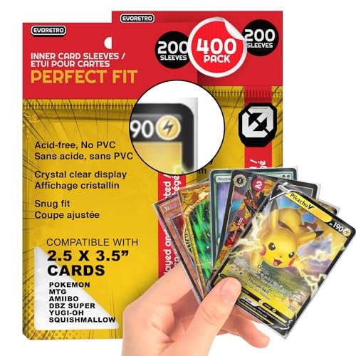 EVORETRO 400 Perfect Fit Sleeves - for Pokemon Card, MTG, YugiOh, Paldean Fates, Lorcana, One Piece, Dragon Ball. 2.5x3.5 Double Sleeve, Inner Card Sleeves 63.5mm x 88mm - Image 1