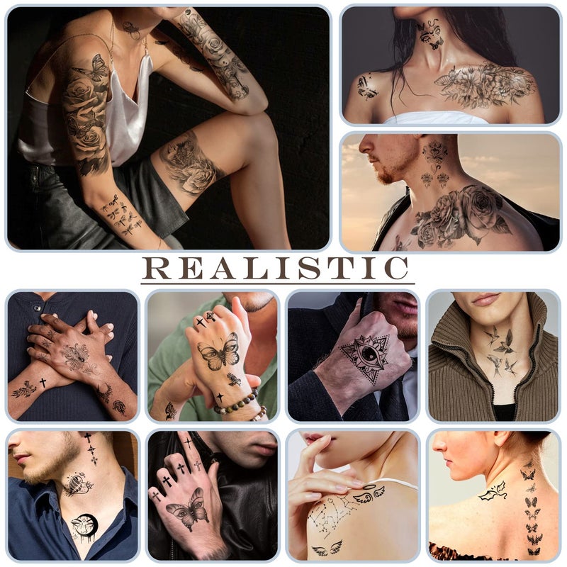 atydkug 77 Sheets Temporary Tattoo for Men and Women  17 Sheets Half Arm Chest Shoulder Fake Tattoos  60 sheets Tiny Black for Adults  Waterproof Realistic Tattoos Long-Lasting - Image 4