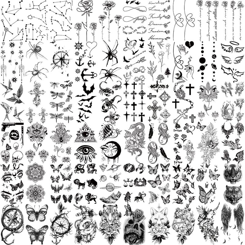 atydkug 77 Sheets Temporary Tattoo for Men and Women  17 Sheets Half Arm Chest Shoulder Fake Tattoos  60 sheets Tiny Black for Adults  Waterproof Realistic Tattoos Long-Lasting - Image 2