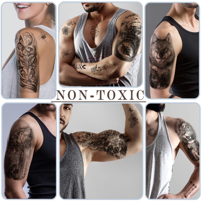 atydkug 77 Sheets Temporary Tattoo for Men and Women  17 Sheets Half Arm Chest Shoulder Fake Tattoos  60 sheets Tiny Black for Adults  Waterproof Realistic Tattoos Long-Lasting - Image 5