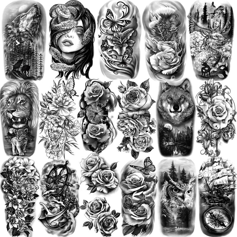 atydkug 77 Sheets Temporary Tattoo for Men and Women  17 Sheets Half Arm Chest Shoulder Fake Tattoos  60 sheets Tiny Black for Adults  Waterproof Realistic Tattoos Long-Lasting - Image 1