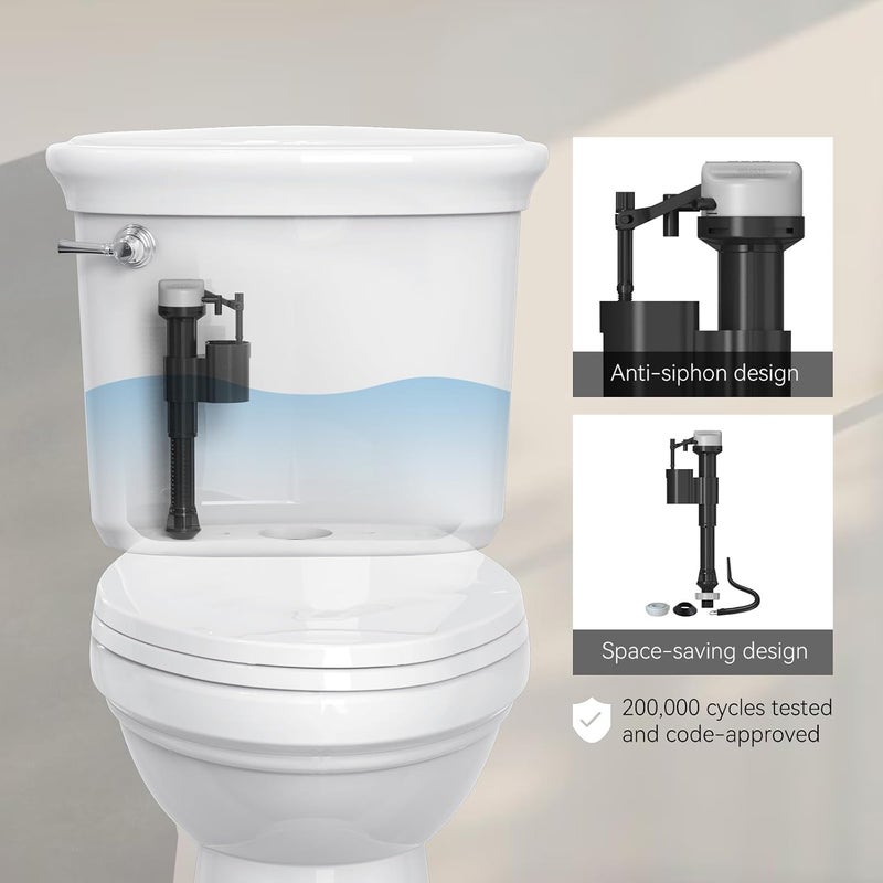 RT A1250L Toilet Fill Valve Toilet Tank Parts Replacement Universal Toilet Repair Kit Inside Tank Quiet Fill Anti-Siphon - Image 3