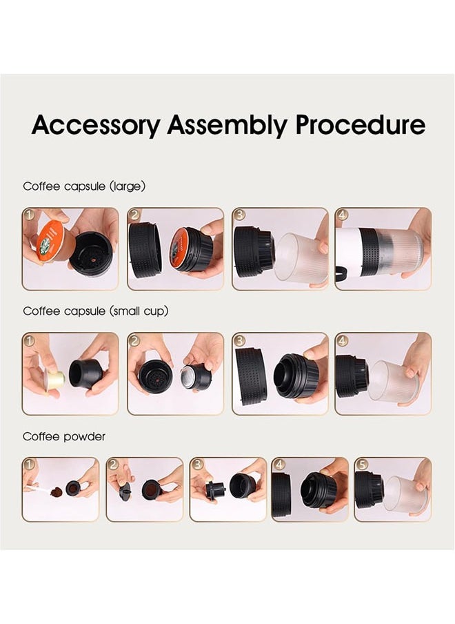 L&E Portable Electric Espresso Machine with 3-5 Min Self-Heating, Mini Car Travel Coffee Maker with 8500mAh Battery, Compatible with Ground Coffee & NS Capsule for Home, Office (Silver)  - Image 5