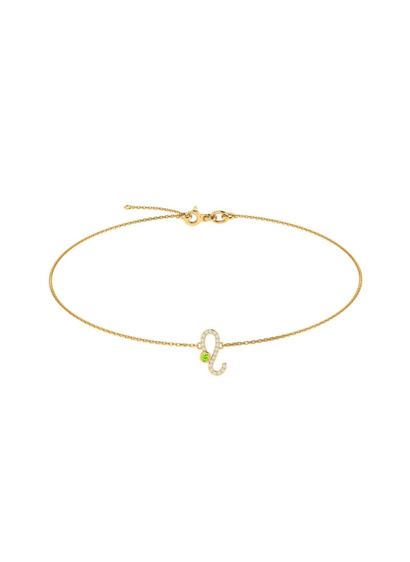 Capri Gold Capri Gold 18K Yellow Gold Leo Zodiac Sign Bracelet with Peridot and Diamond 